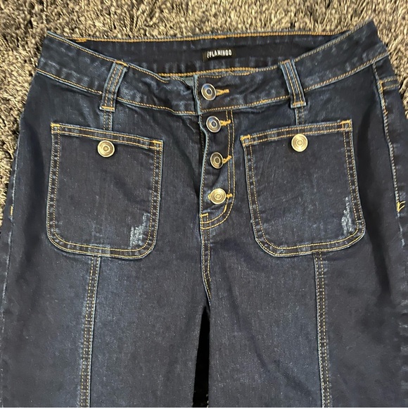 🌺FLAMINGO DARK WASH HIGH RISE WIDE LEG DENIM JEANS SIZE MEDIUM🌺 - Picture 3 of 8